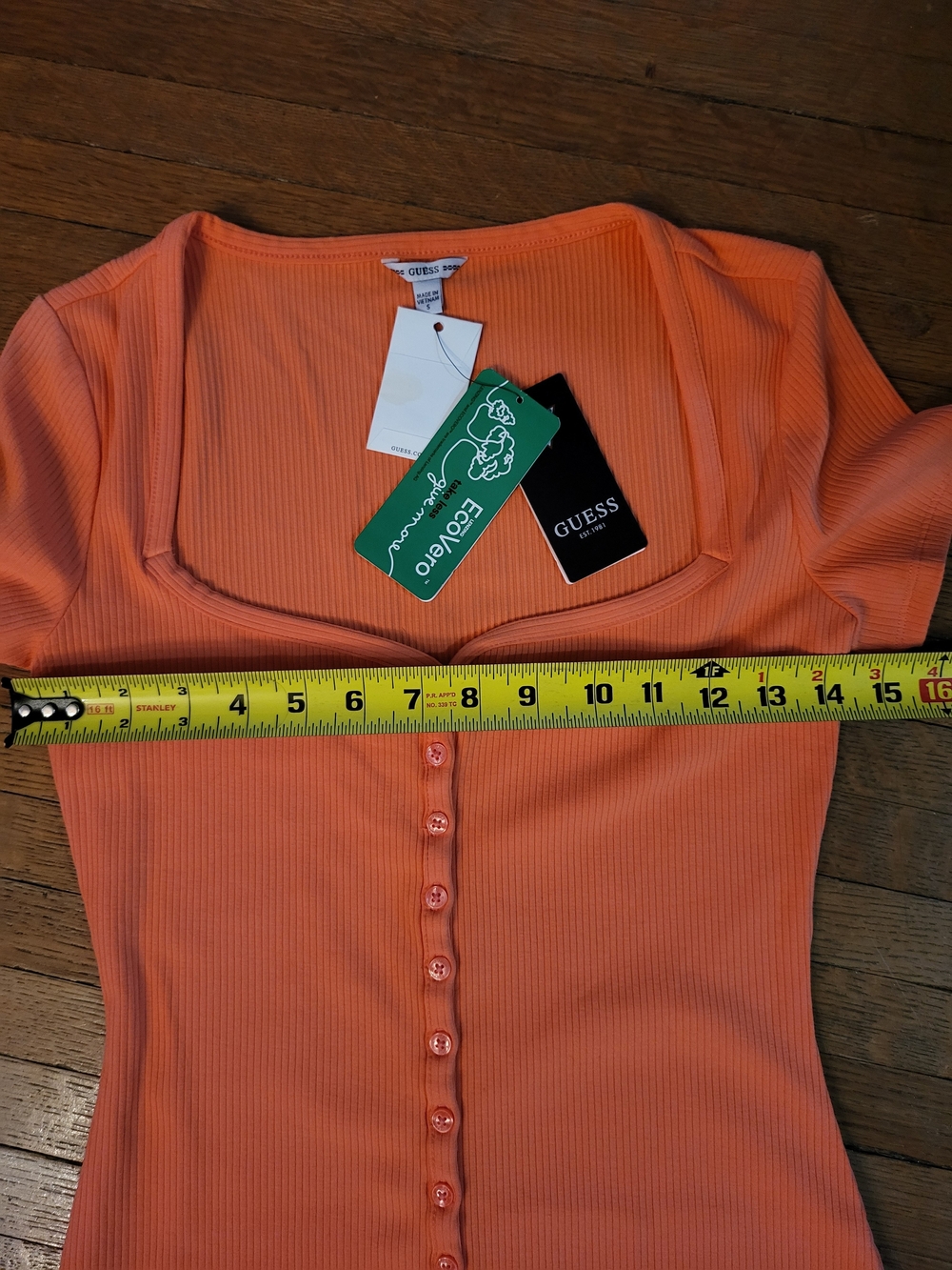 Guess Orange Ribbed Button-Front Square Neck Dress - Picture 3 of 6
